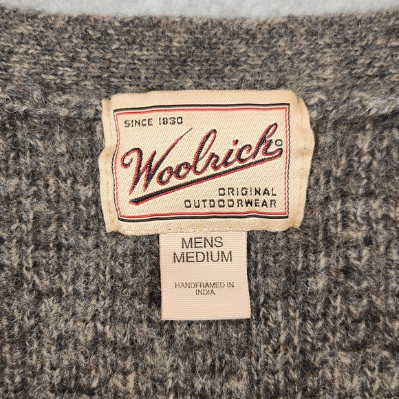Vintage Woolrich Cardigan Mens Medium Gray Pockets Hand Framed Wool Pockets - Picture 3 of 12